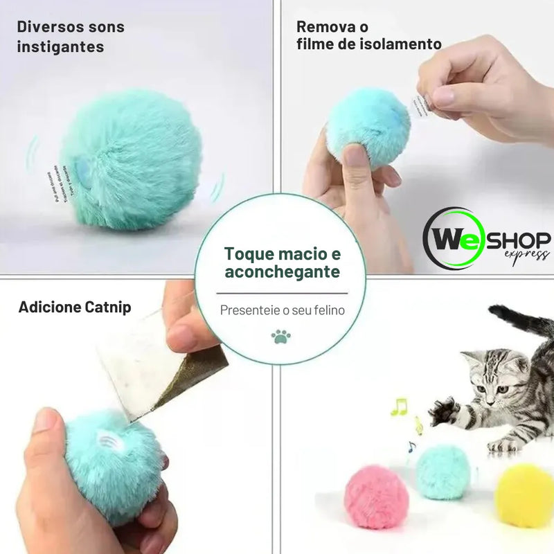 Bola Interativa de Pelúcia com Catnip Weshop + Amostra de Catnip de Brinde